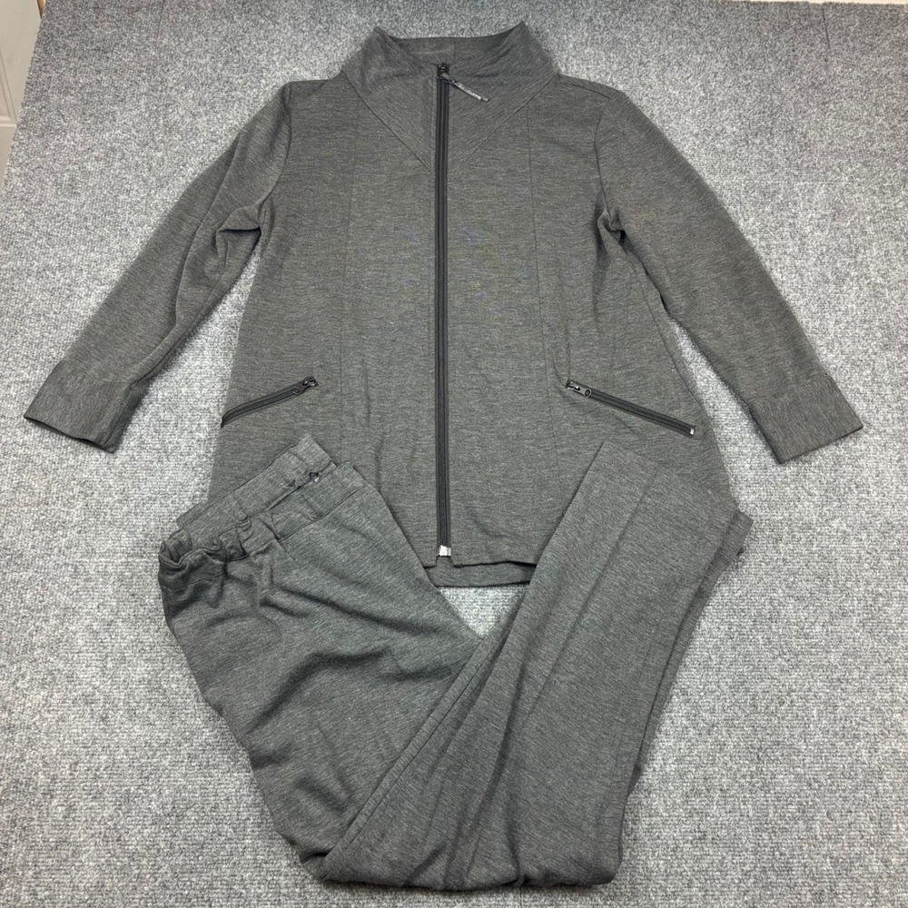 Amelline Womens Tracksuit Set Gray Full Zip Jacket and Elastic Waist Pants M